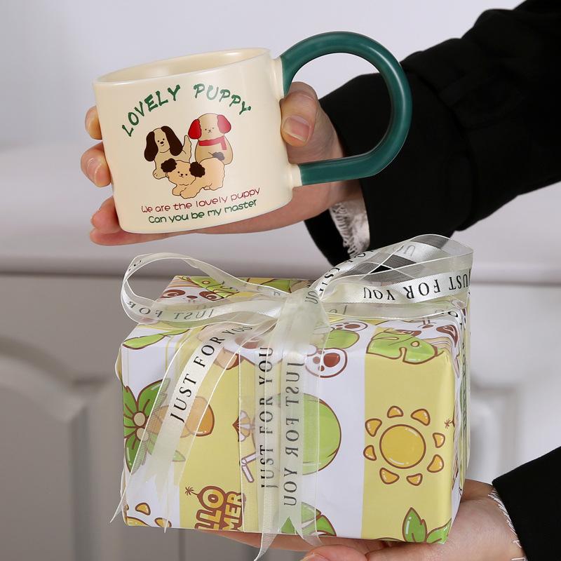 Ceramic Mug Wide Handle Couple Coffee Cup Cute Animal Opening Event Gift Breakfast Cup