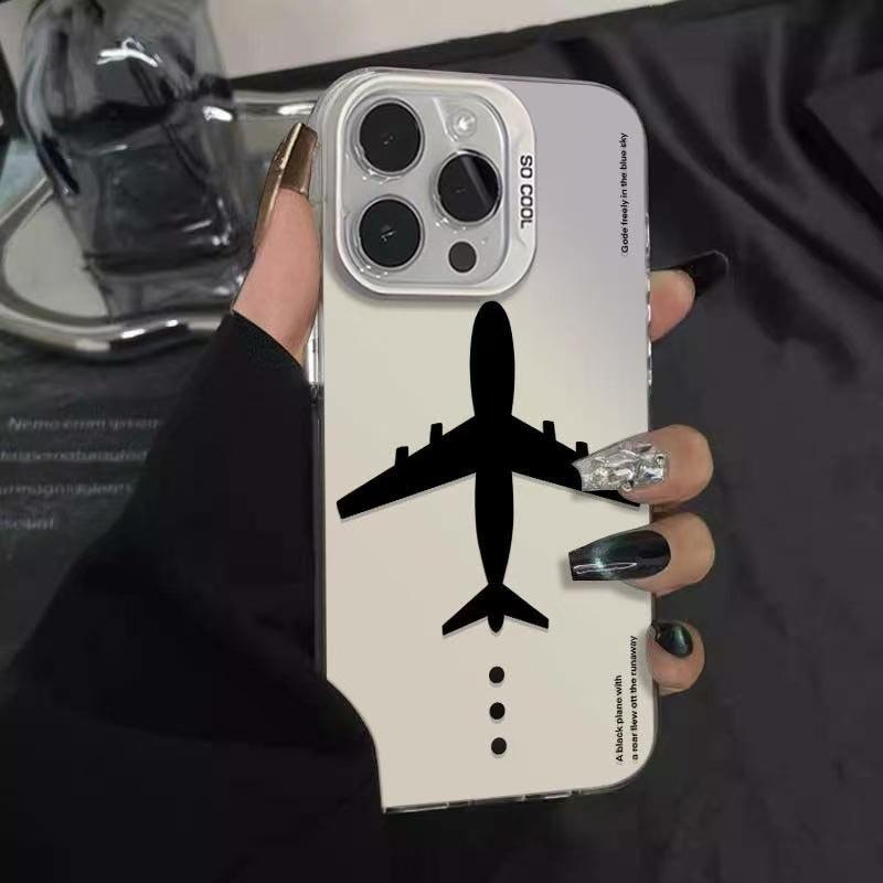 Black Creative Airplane Design Phone Case for Apple iPhone 14, 15 Pro, 16 Pro Max, 17 Pro