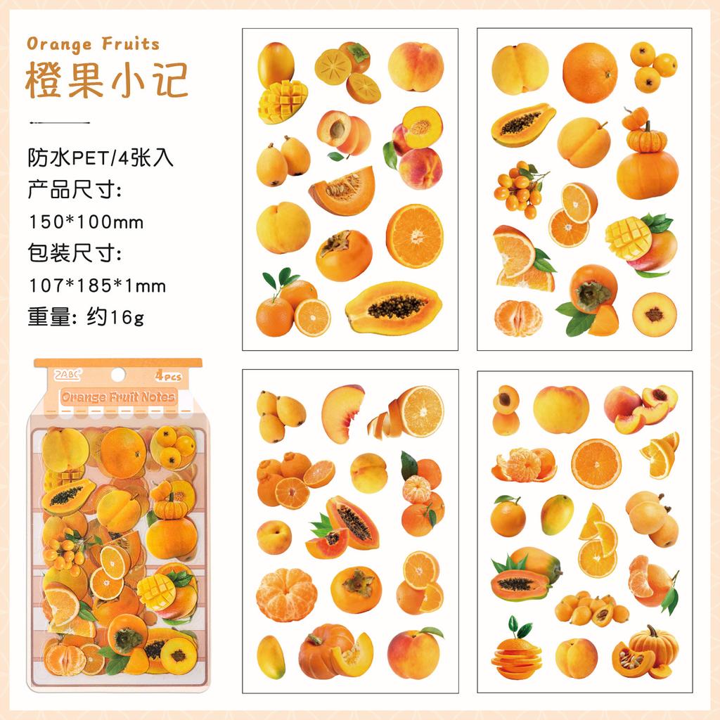 4 Sheets Fruit Theme Flat Stickers, Fresh Cute Style Journal Decor, Diary Album DIY Collage Material