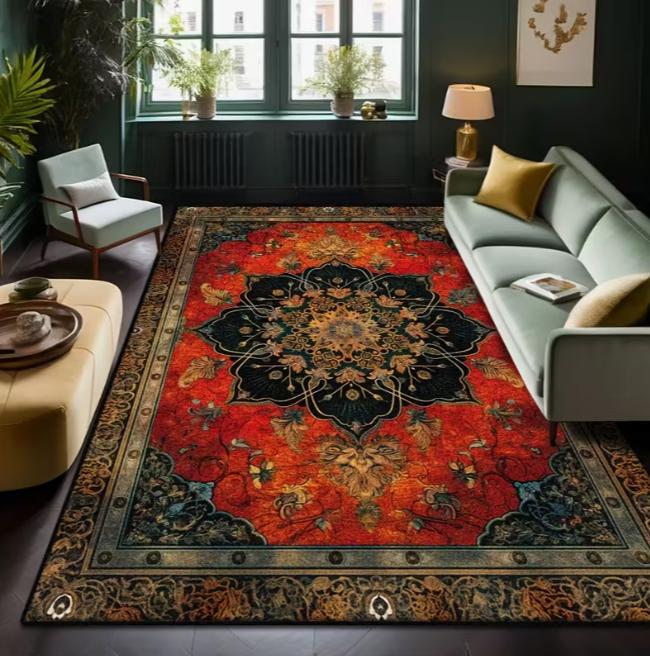 Covor Decorativ Vila Imprimat Vintage Covor Negru pentru Podea Adecvat pentru Utilizare la Interior și Exterior, Decorațiune Cadou de Crăciun