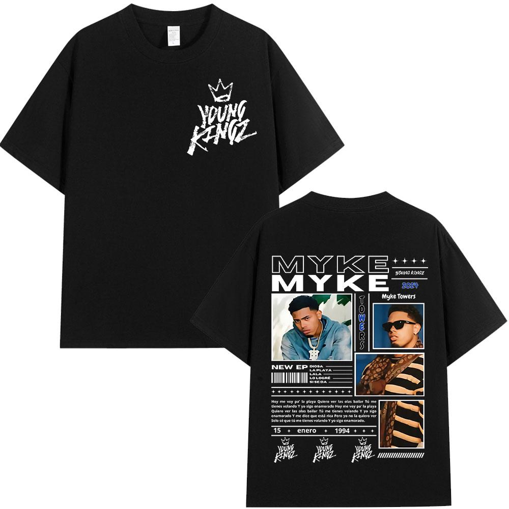 Rapper Myke Towers Graphic T-shirts Men Women Clothing Fashion Hip Hop Oversized T Shirt Unisex Cotton Short Sleeve T-shirt Tops