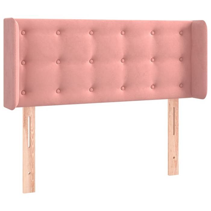 Tête de lit - Avec oreilles - Rose - Velours doux - 93 x 16 x 78/88 cm (hauteur réglable)