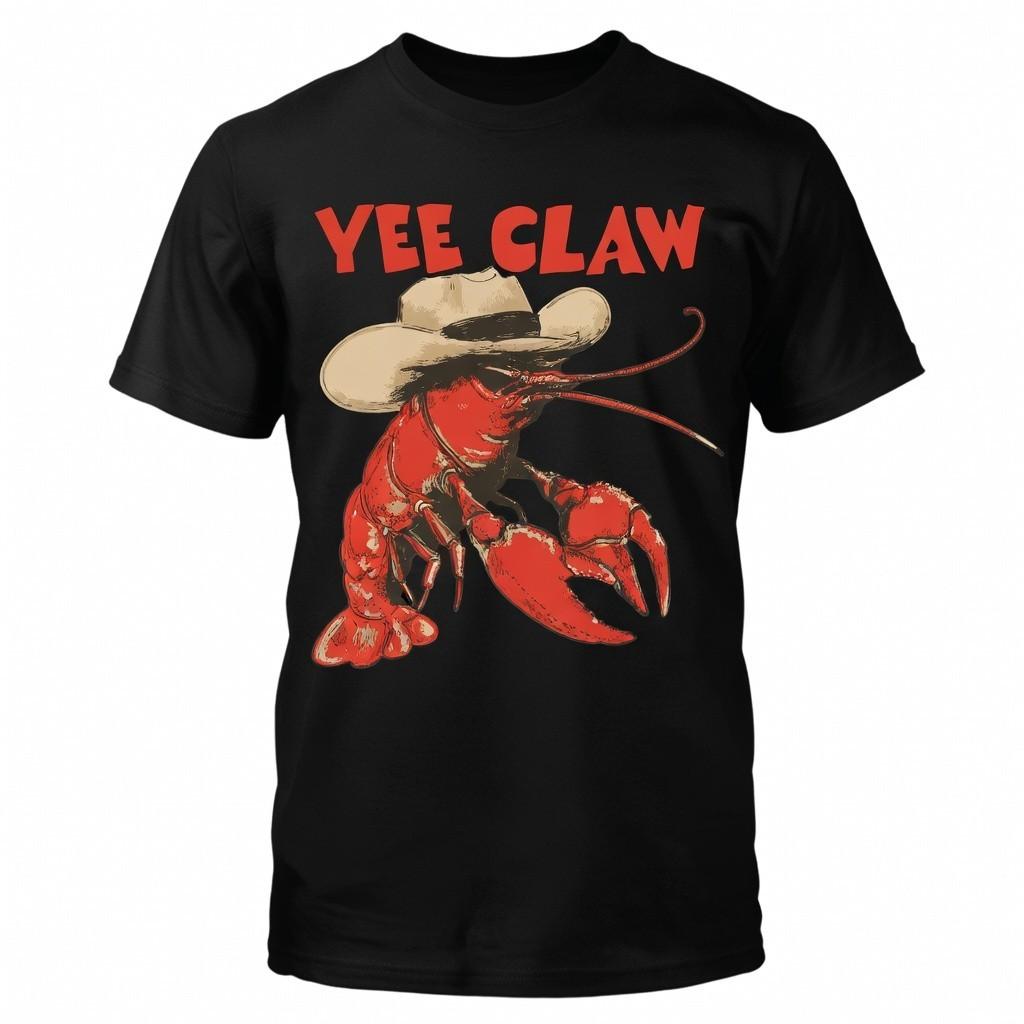 Yee Claw Cowboy Lobster Crawfish Funny Retro Vintage Graphic Tee Shirt XXXL