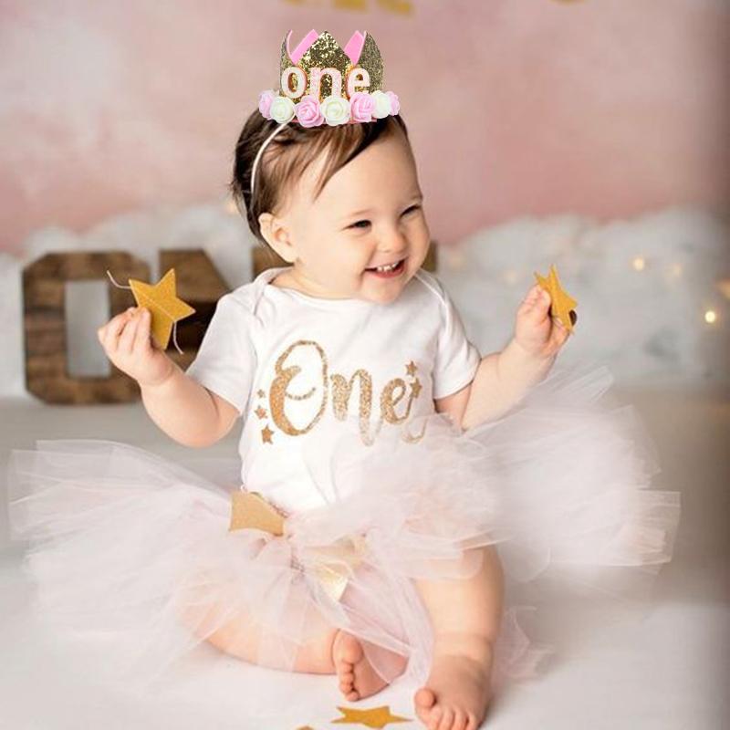 Baby Birthday Party Hat Crown 1 2 3 Year Baby Girl Princess Crown Headband Baby Shower First 1st Happy Birthday Party Decor Kids