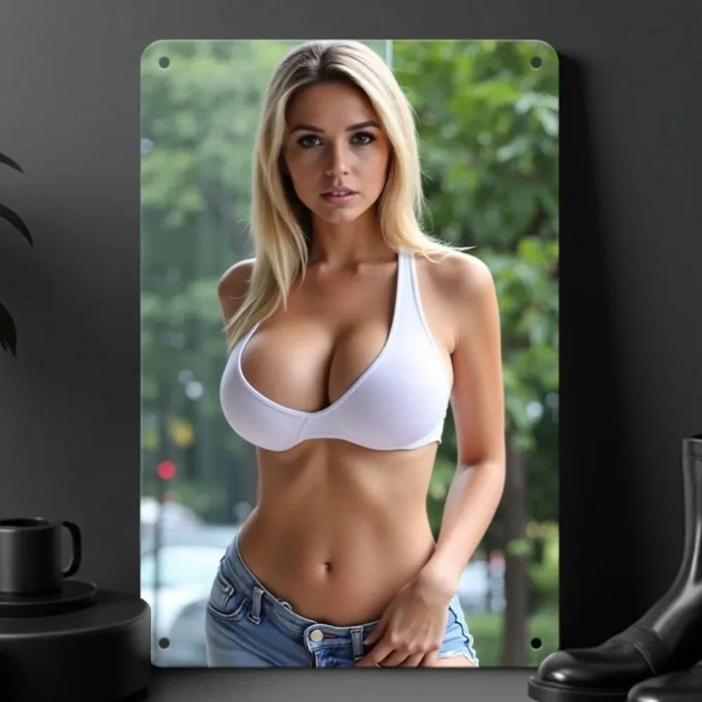 

Vintage Retro Metal Tin Sign 8x12 Wall Decor Beach Girl Art Man Cave Bar білий