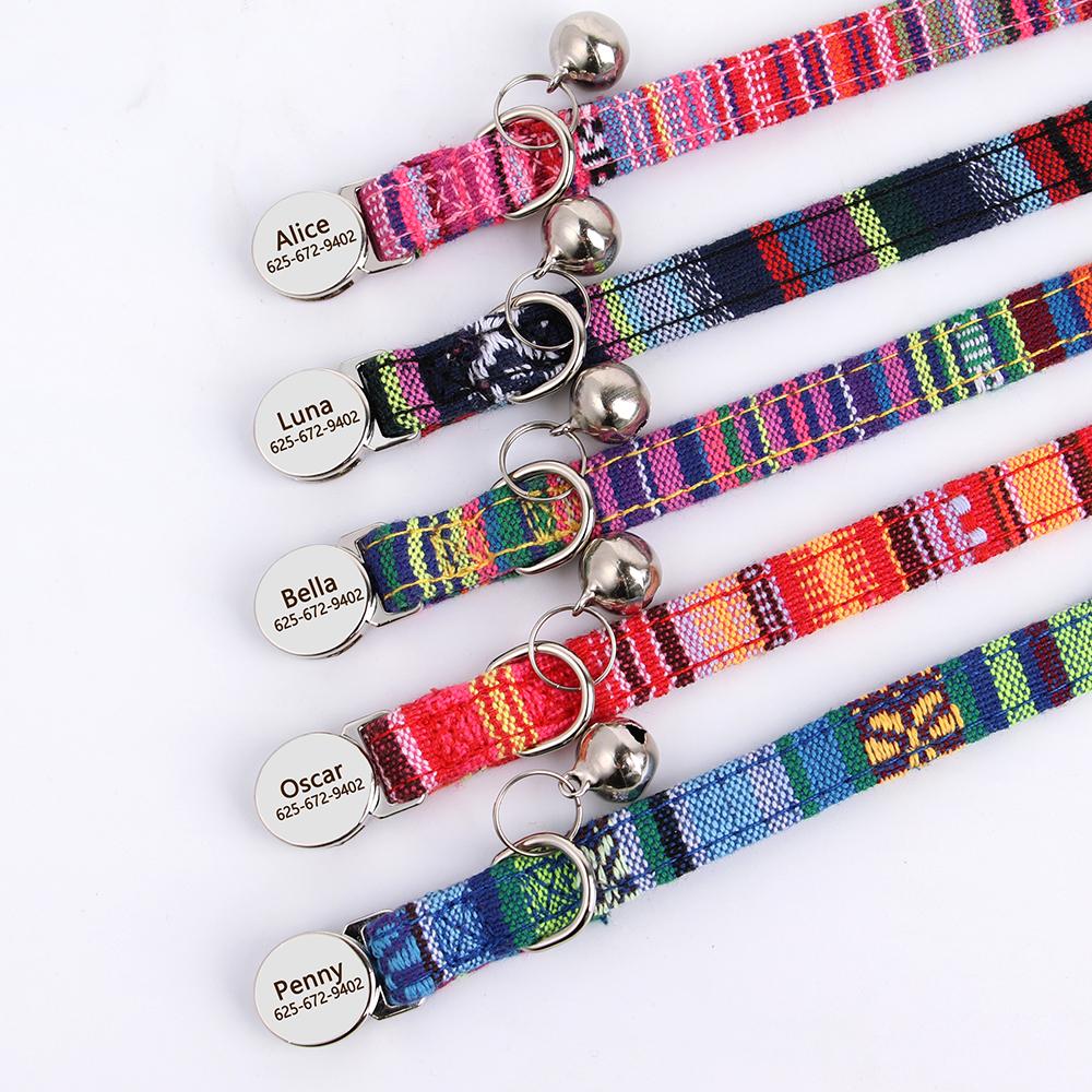 Quick Release Nylon Cat Collar Personalized Puppy Pet Kitten Safety Breakaway Necklace Customizable Adjustable For Cats Puppy