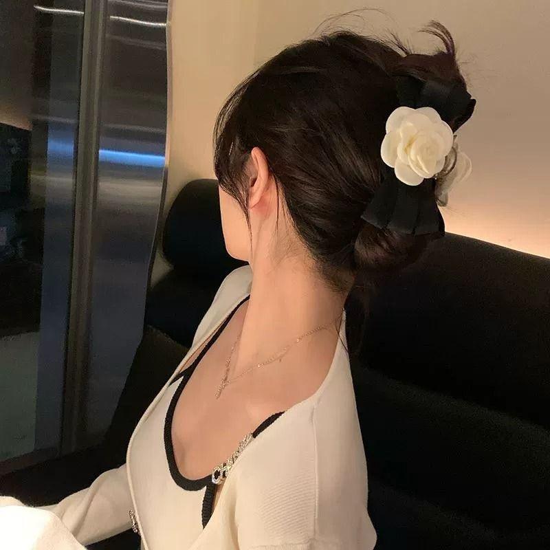 1pc Xiaoxiangfengshan Camellia Bow Headpiece Hairclip Female Rear Head Grip Clip Large Shark Clip Premium Spring Clip