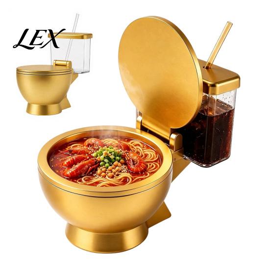 Creative Office Lunch Container Toilet Shaped Ramen Bowl Set, Built-in Drink Cup And Straw Portable Snack Design, Novelty Food Bowl, for Instant