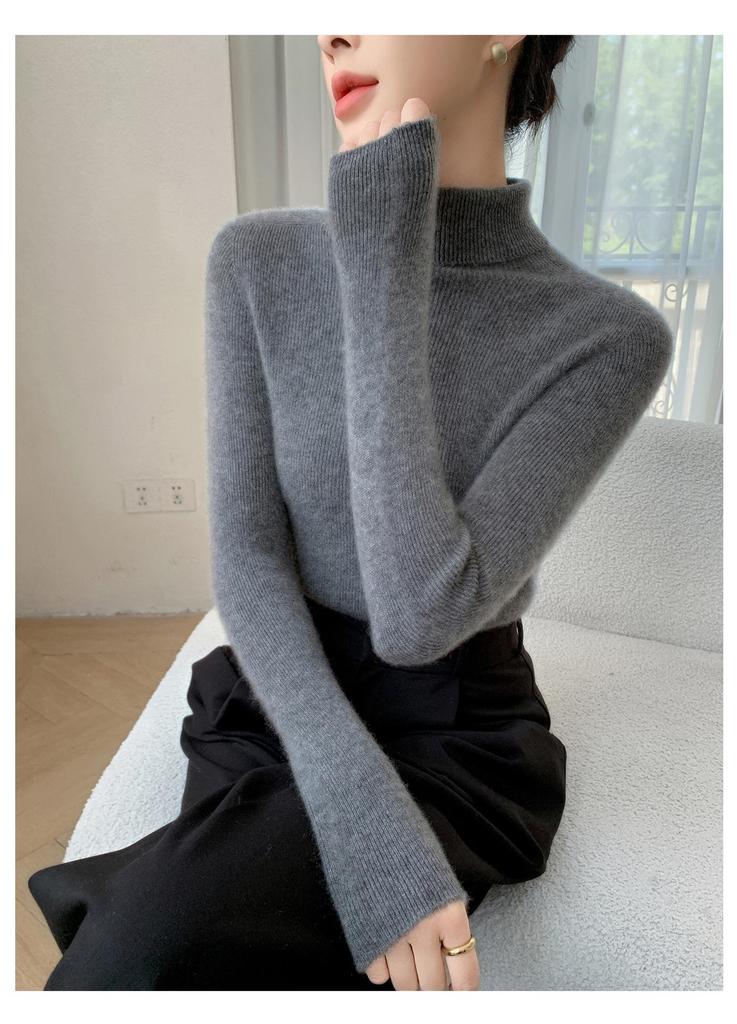 2025 A/W Women's Brushed Striped High-Neck Cashmere Sweater