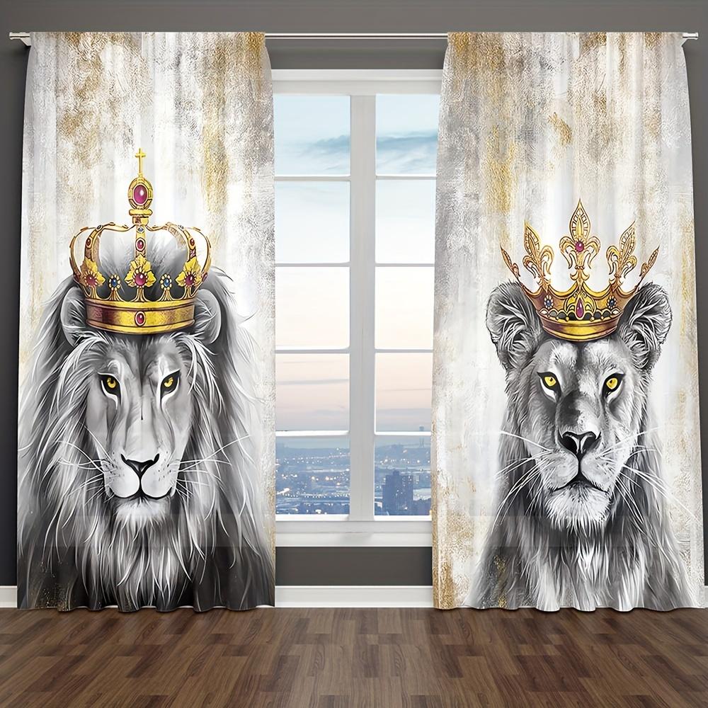 3D Animal Lion King Curtains, Children's Favorite Tiger Curtains, Bedroom Decor, 2 Panels, Home Decor