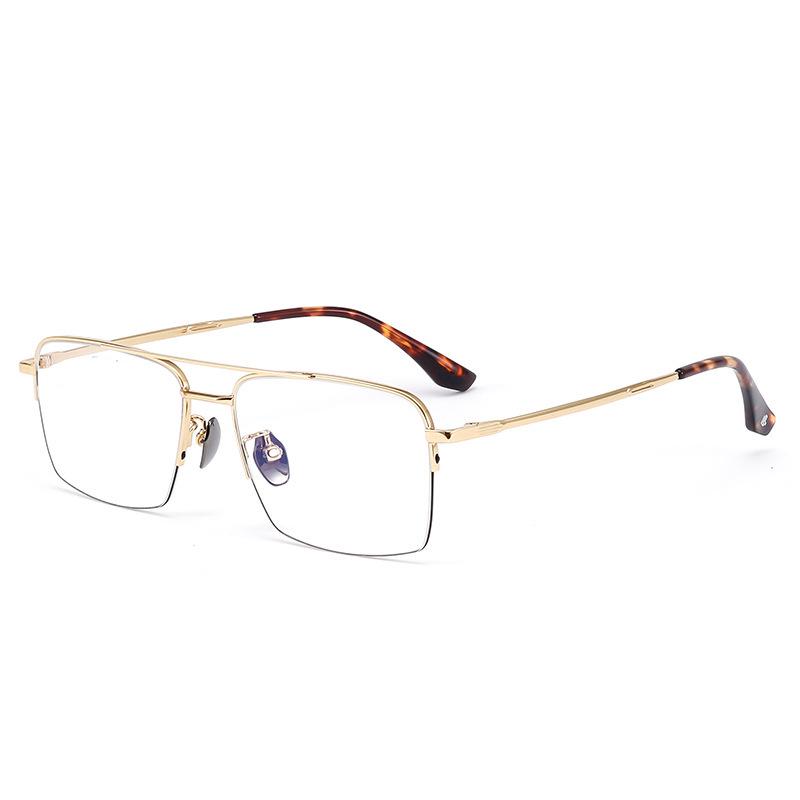 Wang Hedi Style Double Bridge Glasses: Trendy Gold Wire Frame for Men and Women, Super Light and Prescription-Ready.
