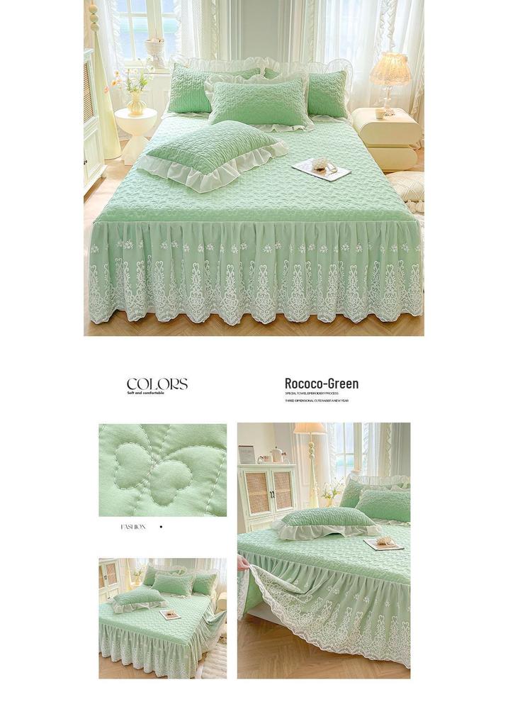 Elegant Princess Lace Bed Skirt Quilt - Thickened INS Style, Fairy Design with Double Lace Edging