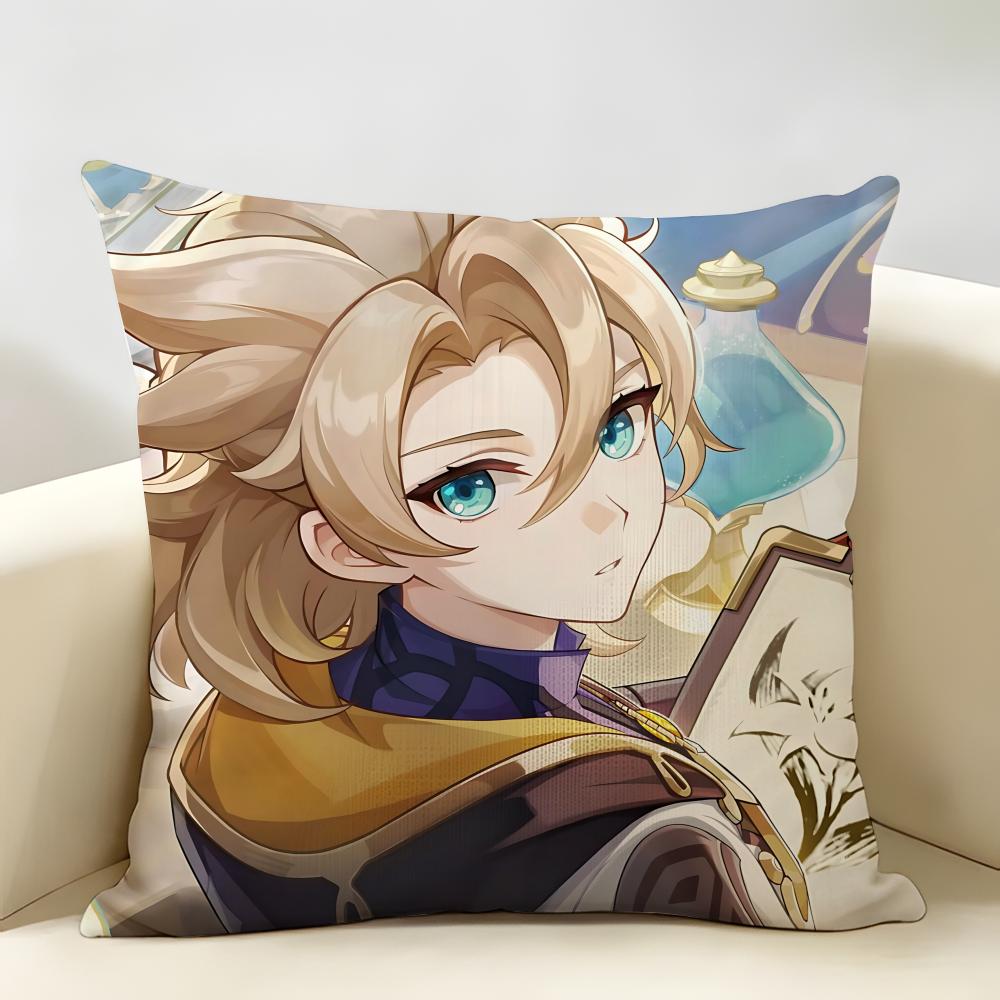 Albedo Genshin Game Cushion Cover Natural Linen Organic Fabric DoubleSided Printing Room Sofa Decor Pillow Case