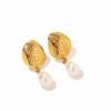 Yingtai European-American Ocean Style Titanium Steel Earrings with Imitation Pearls, Fine Polish, Vacuum-Plated 18k Gold