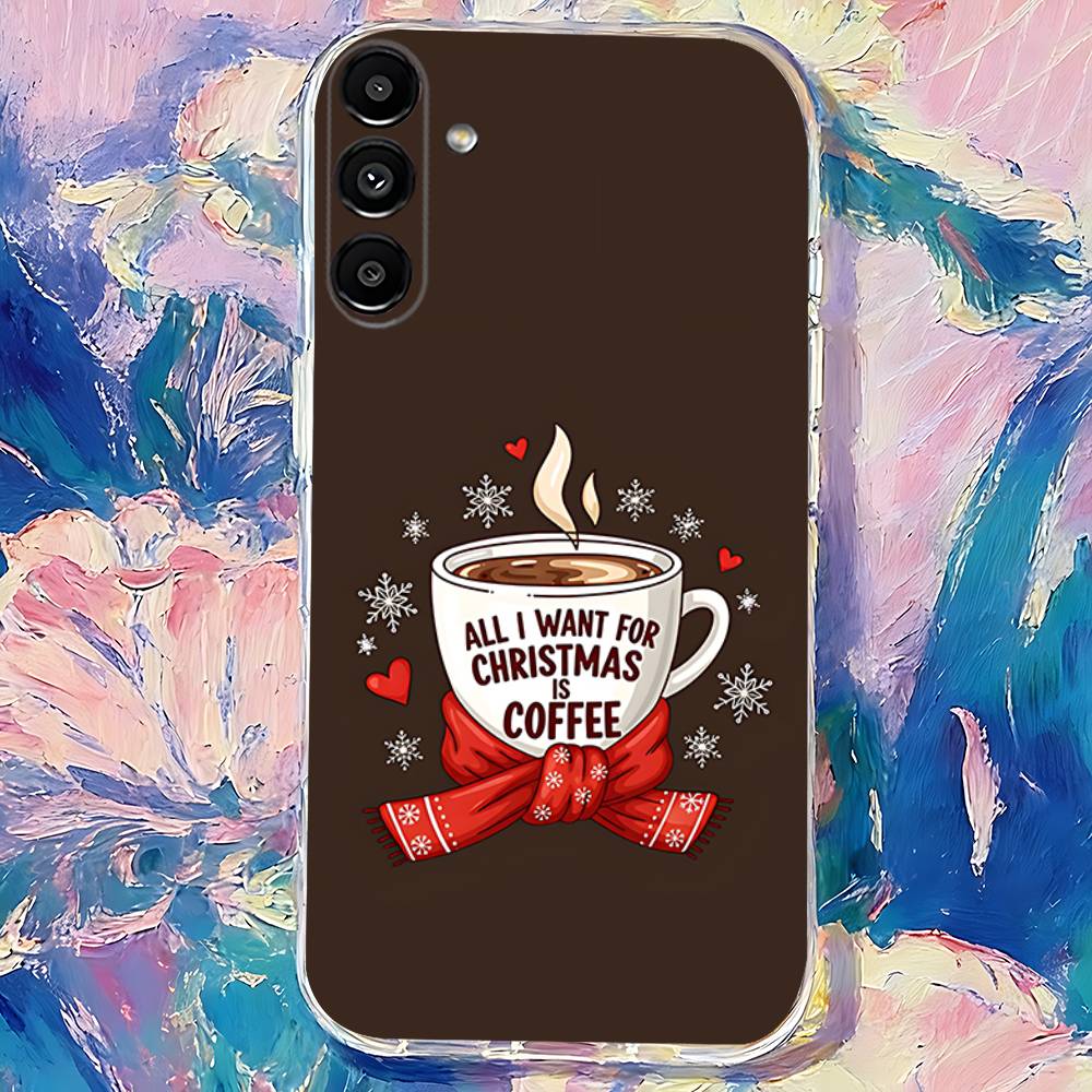 Christmas Winter Coffee Clear Phone Case Suitable for  Samsung S30,S25,S24,S23,S21,S22,S20,S10,5G,FE,lite,PIus,Ultra Transparent