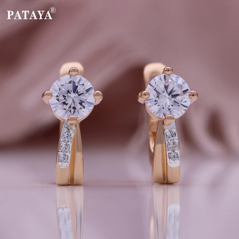 

PATAYA Классические серьги из розового золота с белым искусственным цирконом и двухцветным покрытием