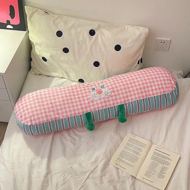 Leg Clamp Side Sleeping Pillow 1PC Long Grid Soft Fluffy Sleeping Pillow Non-Deform for Home Bed Relaxation Use