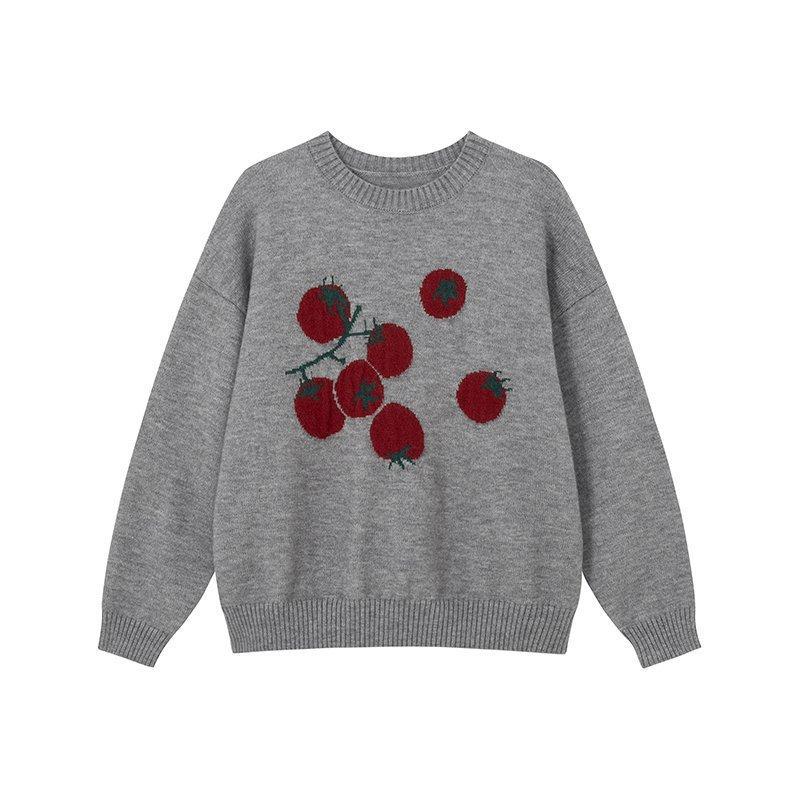 2025 Gentle Tomato New Jacquard Crew Neck Knitted Sweater Autumn and Winter Casual Loose Soft Waxy Top Tide