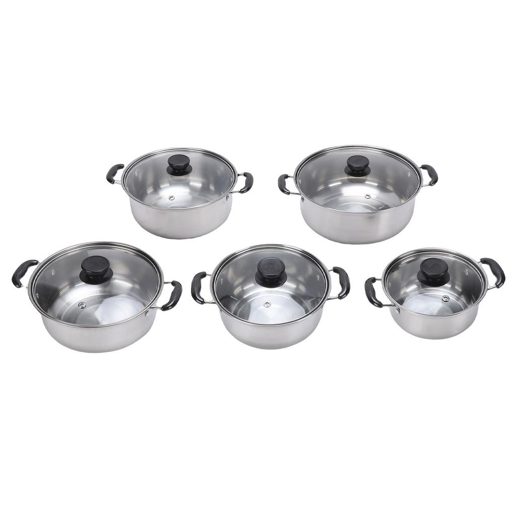 5PCS Cookware Set with Glass Lids Stainless Steel Milk Pot Kitchen Cooking Set for Induction Cooktop