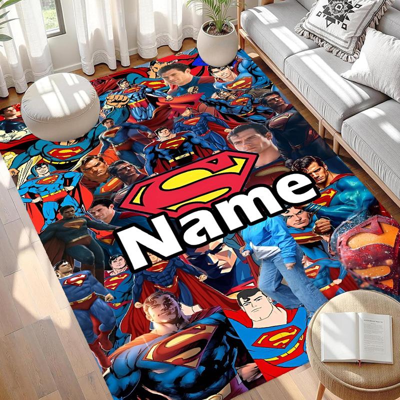 Custom Name Personalized Superman Print Carpet, Versatile Home Decor Rug, for Playroom, Apartment, Balcony, Entryway, Hallway Gift