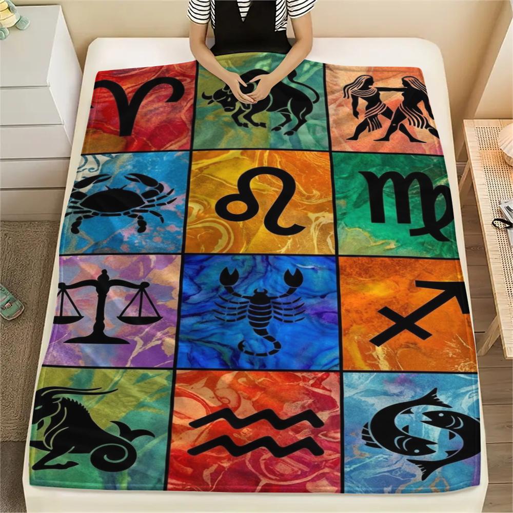 1Pc Constellations Print Flannel Blanket, High Quality Comfortable for All Seasons, Home Decor, Warmth and Comfort, Perfect for Christmas Gifts W147