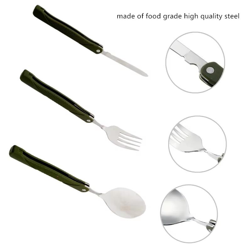 3pcs Long cookware backpack Spork fork stainless steel fold knife utensil spoon set combo Picnic camp cutlery tableware flatware
