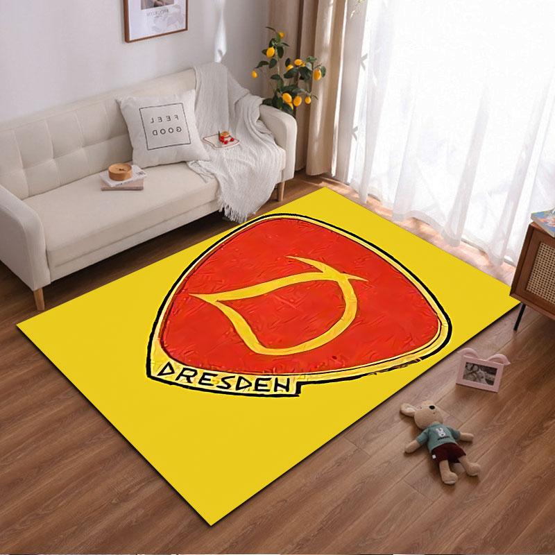 Rotes Schild mit Dresdner Logo, geeignet als rutschfeste Matte für das Wohnzimmer- oder Schlafzimmer-Sofa