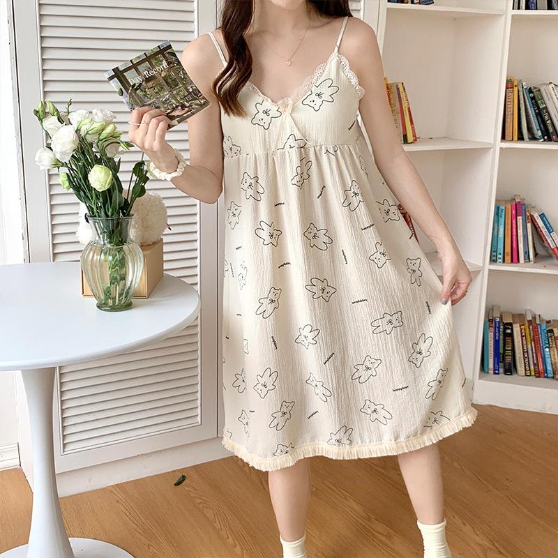 

Мультяшный мишка Милый Ветер Лето Пузырь Морщинка Подтяжка Удобная Ночная рубашка Домашний костюм Комплект 2XL