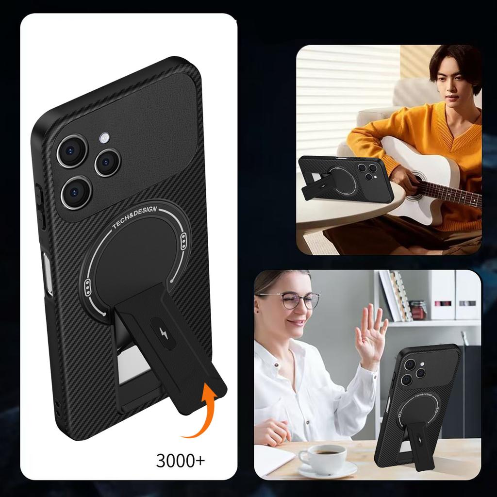 For TECNO Spark 40 4G Case Arbon Fiber Texture PC+TPU Phone Cover with Kickstand