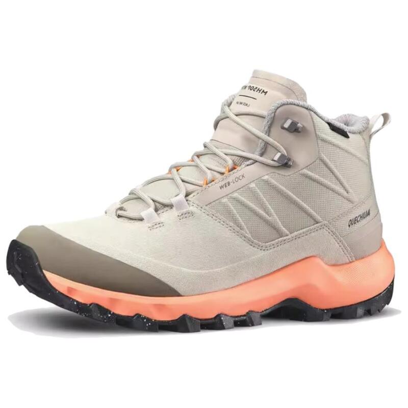 DECATHLON MH500 Comfortable and versatile non-slip and wear-resistant mid-top trekking shoes for women in light grey