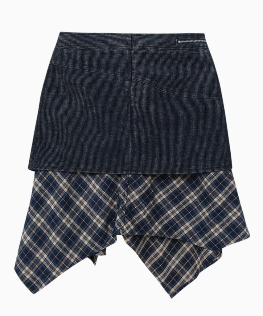 Jenyujeu Layers Corduroy Check Skirt - Navy