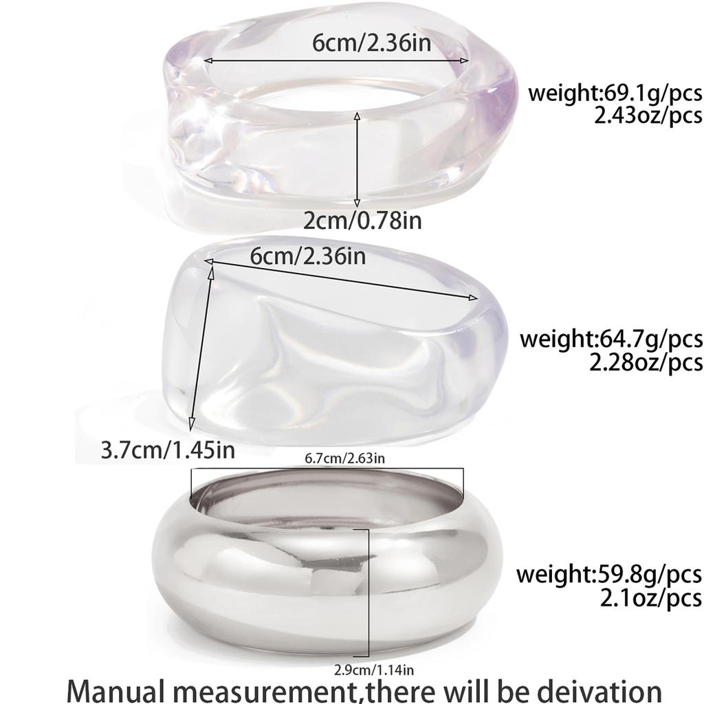 Salircon Punk Creative Geometric Clear Acrylic Resin Wide Bangle Women Vintage Trendy Silver Color Metal Bracelet Bangle Jewelry