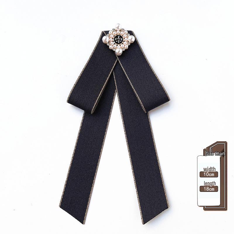 Korean Retro Bow Tie & Pearl Brooch - Women's Uniform Accessory