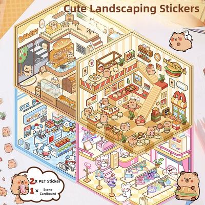 DIY Capybara Animal 3D Landscaping Stickers Miniature Scene Cabin Scene Stacking Pasting Hand Account Gift for Kid Child