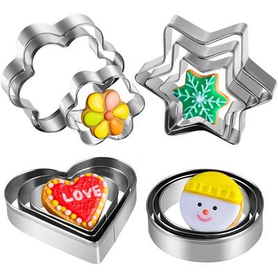 12pcs Metal Biscuit Cutter Set, Stainless Steel Set of Flower Center Round Star-shaped Small Biscuit Cutter, Biscuit Cutting and Baking Mold,