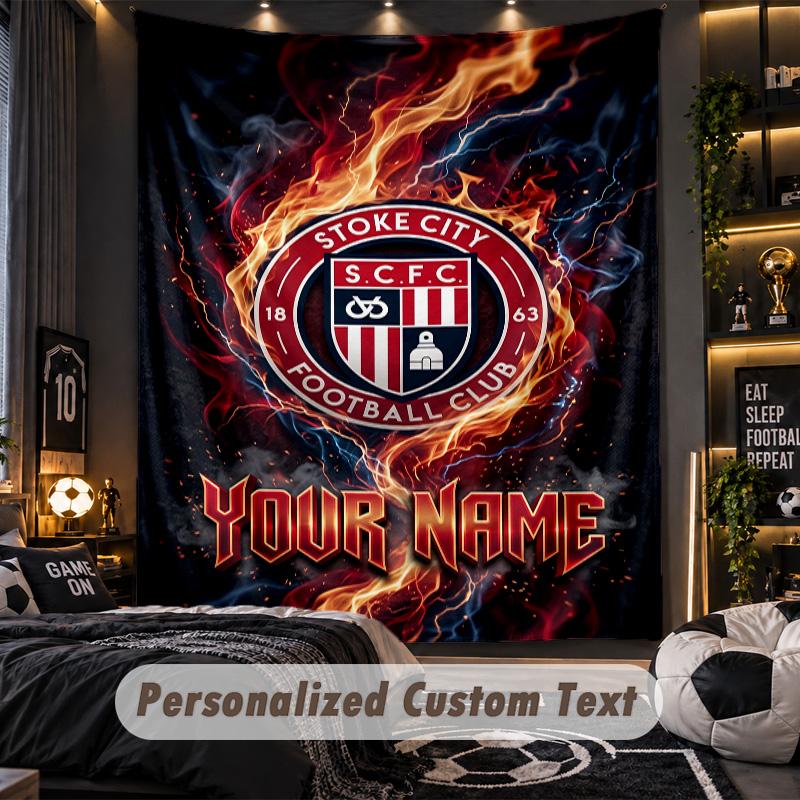TapestryStoke City FC Custom Name Text Personalized Wall Hanging Tapestry Home Wall Decor