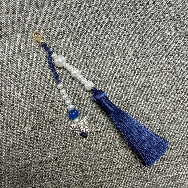 Faux Pearl Tassel Bag Charm With Retro Silver Butterfly Pendant Suitable For Handbags Backpacks Keys Hanfu Decoration