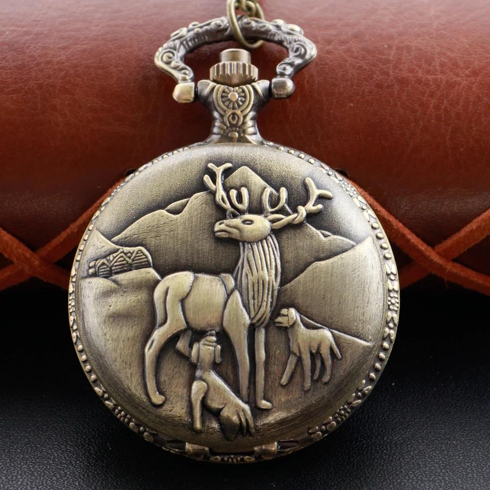 

Bronze Deer in the mountain Embossed Arabic Digital Quartz Pocket Watch Necklace Pendant Clock Fob Chain Men and Women s gift бронзовий