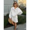 European and American Women Set White Sports and Leisure Two-piece Set Contrast Color Outdoor Long sleeve Shorts Set Spring and Summer New