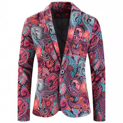 2024 Men's Casual European-Size Buttoned Printed Suit Top, Large Size
