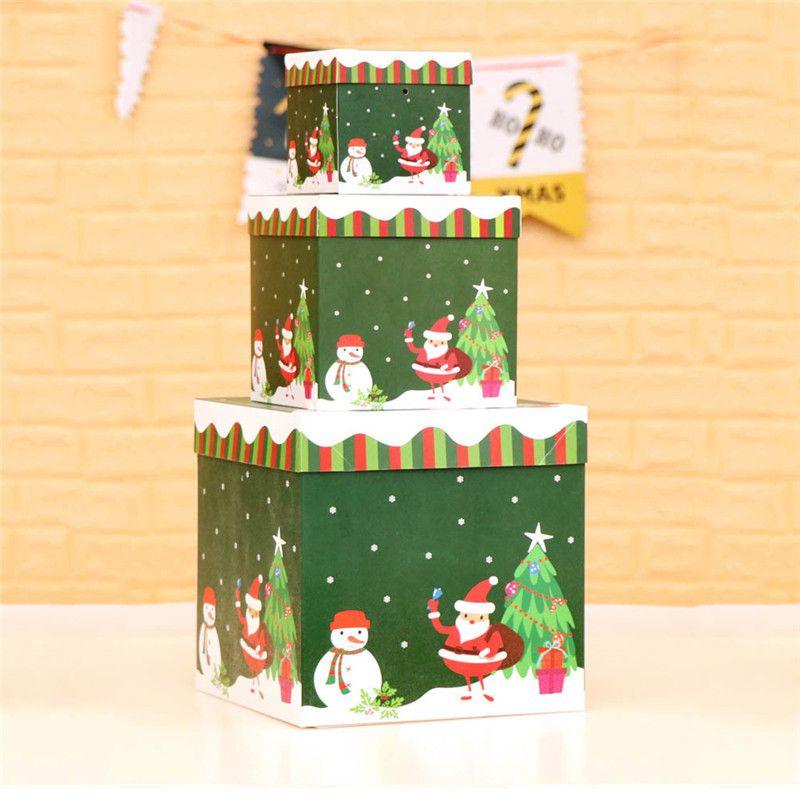 Premium Large 3pcs Christmas Gift Box With Lid  Ribbon Xmas Present Square Box