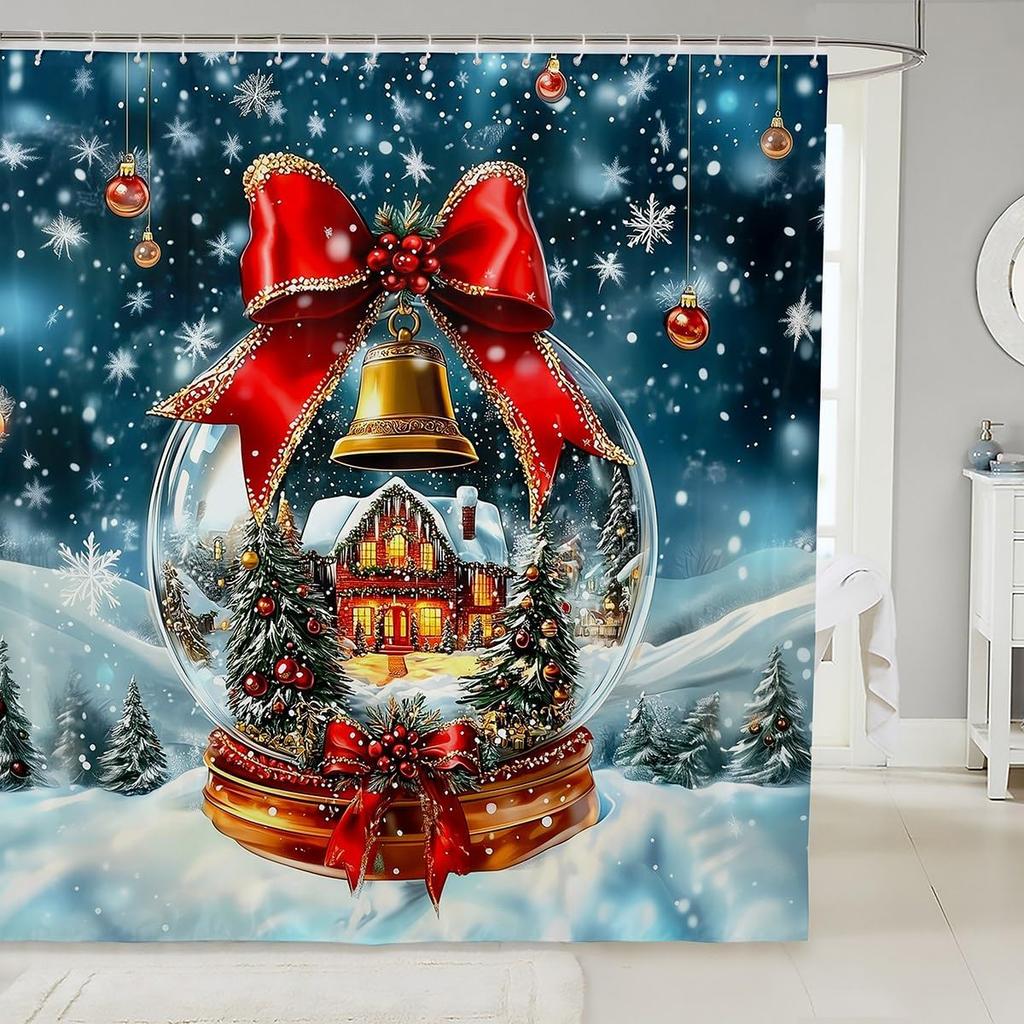 3DCute Cat Shower Curtain Christmas New Year Theme Bathroom Curtains for Kids Boys Girls Teens Lovely Kitty Decor Winter Holid