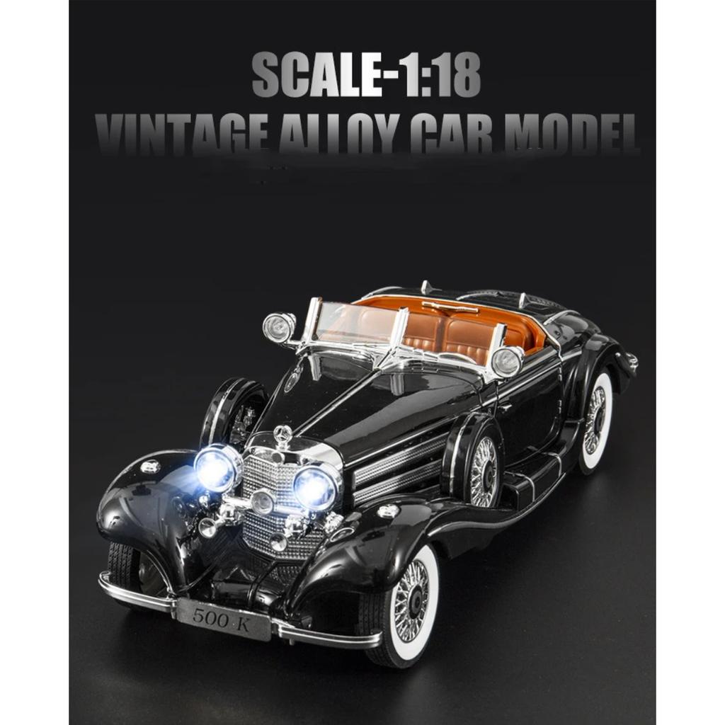 1/18 Benzs 500K Legering Luxy Auto Model Diecast Metaal Klassiek Retro Voertuig Auto Model Hoge Simulatie Geluid en Licht Kinder Speelgoed Cadeau
