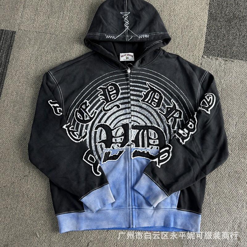 Premium Streetwear Hoodie With Rhinestone Embellishment Oversized Zip-Up Sweatshirt Men Cotton Blend Loose Fit