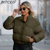 BITCED Autumn/Winter Women's Short-Length Cotton Coat Women's Long-Sleeved High-Neck Thermal Jacket Loose-Fit Casual Cotton Coat