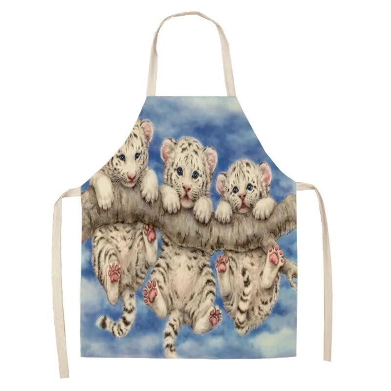 Lniany fartuch z wzorem kota i pandy, do domu, kuchni, gotowania, pieczenia, śliniak jadalny, narzędzie czyszczące, przeciwzabrudzeniowe, dla mężczyzn i kobiet