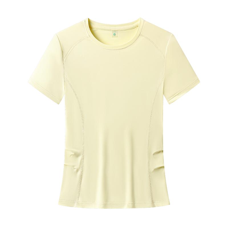

Sports Short Sleeved Color Blocked Fitness Top, Women s Tight Yoga Suit, Outdoor Running Casual T-shirt M жёлтый