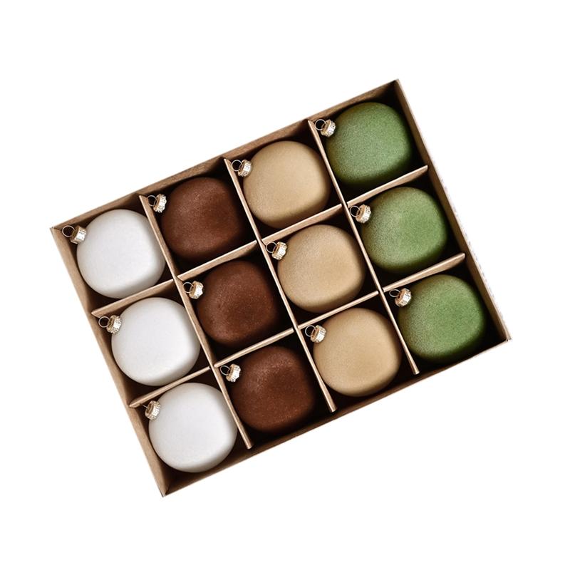 

M-Modern-12PCS Velvet Christmas Ornaments Ball Flocked Plastic Shatterproof Xmas Ball Holiday Party Hanging Decorations