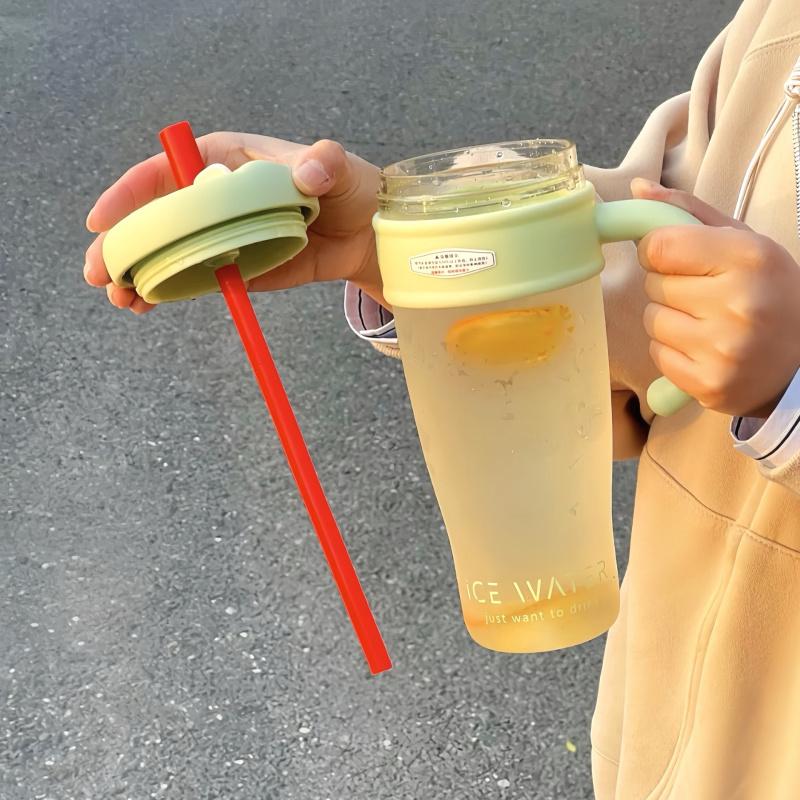 1100ML Large Capacity Plastic Straw Cup Summer Simple Office Ice Cup Water Bottle With Handle Portable Leak-proof Water Cup