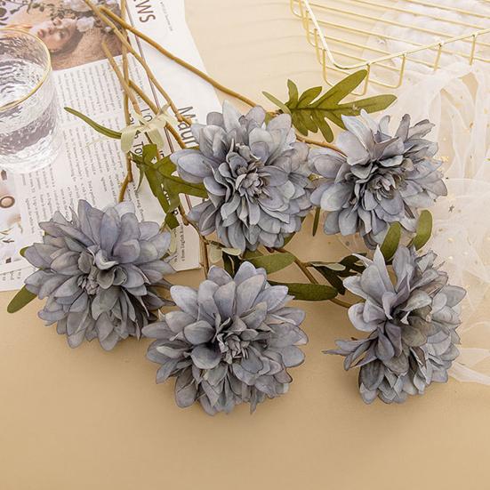 Artificial Flower Realistic Delicate Home Party Ornament Solid Color Fake Dahlias with Stem for Wedding Celebration